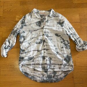 XCVI Wearables Cotton Tie Dye Hippie Boho Resortwear Lagenlook Gauzy Shirt L
